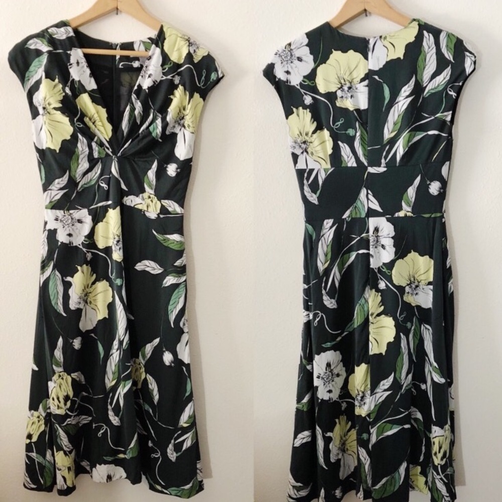 Classiques Entier Green Silk Blend Floral Dress Spring - Picture 2 of 4
